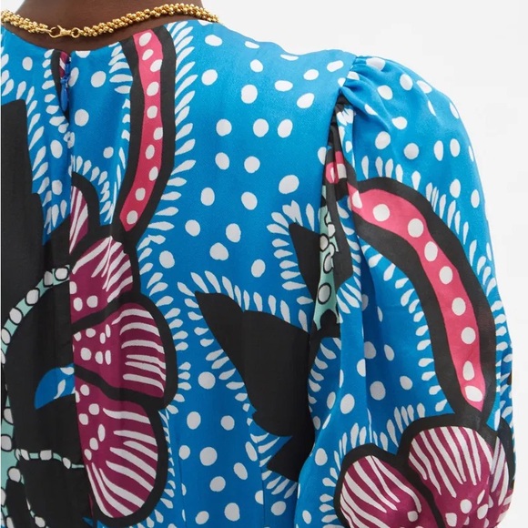 RHODE Ester Printed Midi Dress Blue Print Size 0/2 - Picture 3 of 8